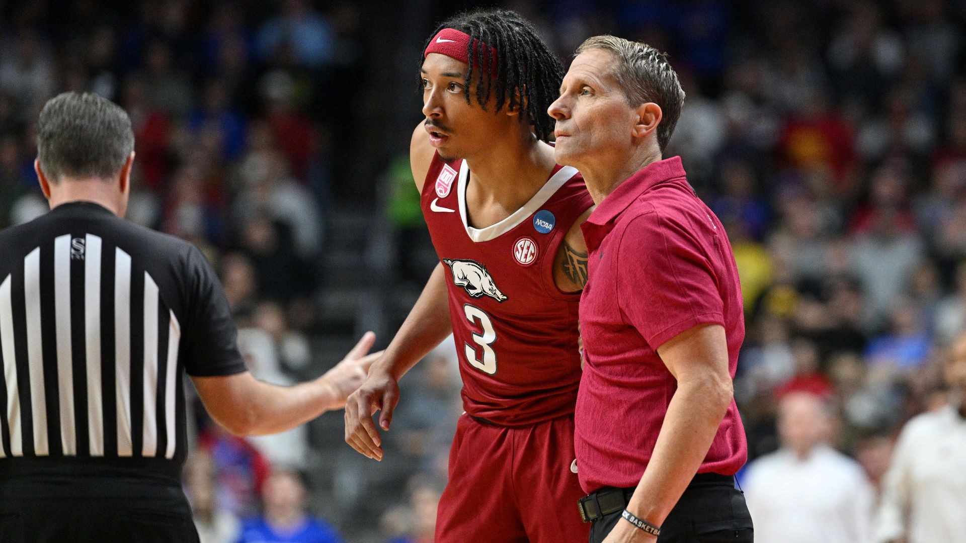 Arkansas Razorbacks guard Nick Smith Jr. and head coach Eric Musselman