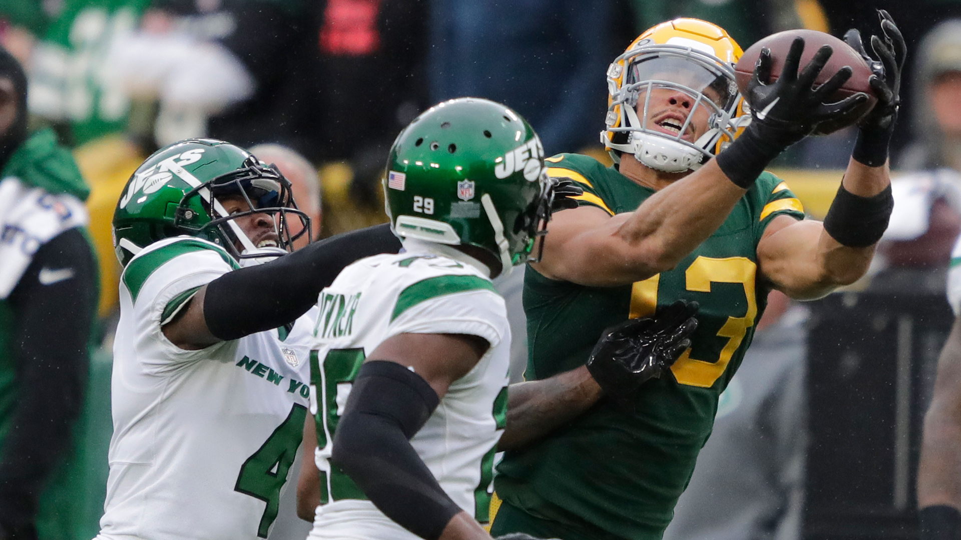 New York Jets wide receiver Allen Lazard, cornerback D.J. Reed, safety, LaMarcus Joyner