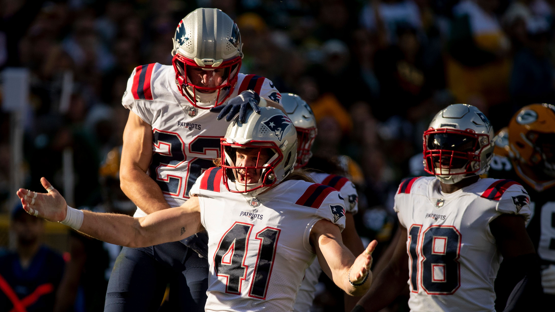 New England Patriots safety Cody Davis, safety Brenden Schooler, wide receiver Matthew Slater