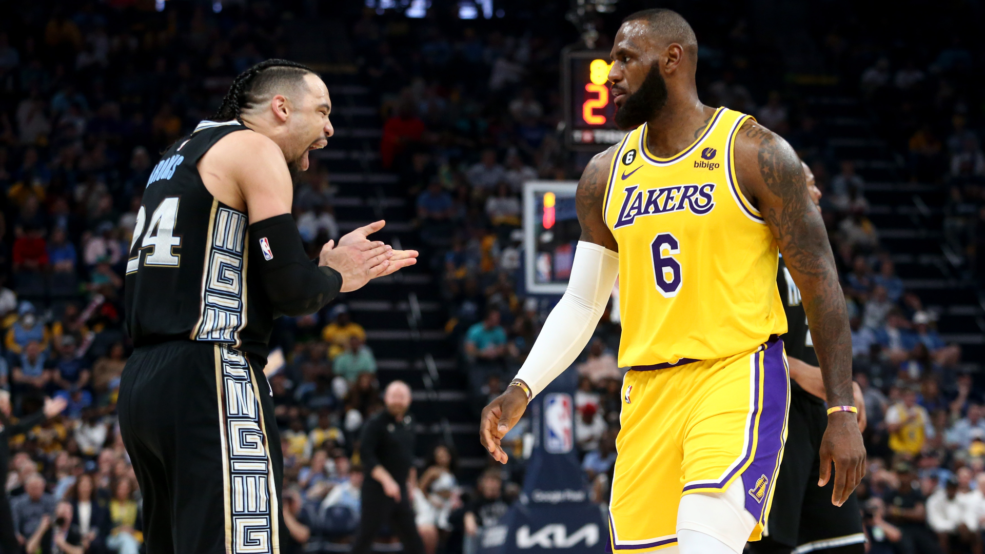 Memphis Grizzlies forward Dillon Brooks and Los Angeles Lakers forward LeBron James