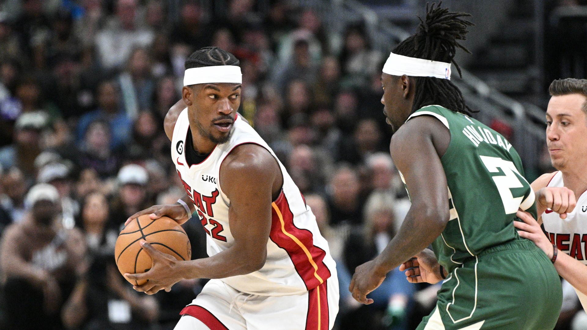 Miami Heat forward Jimmy Butler, Milwaukee Bucks guard Jrue Holiday