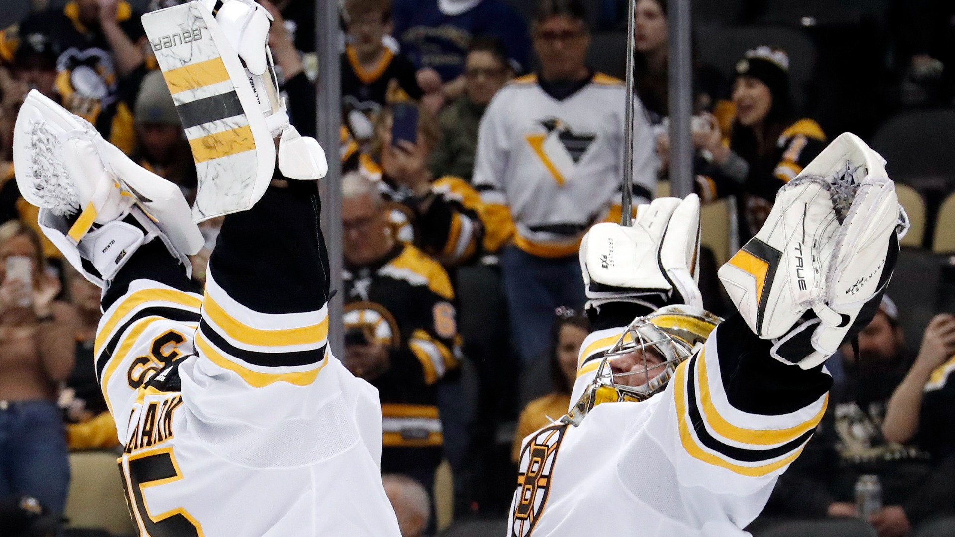 Boston Bruins goaltenders Linus Ullmark and Jeremy Swayman