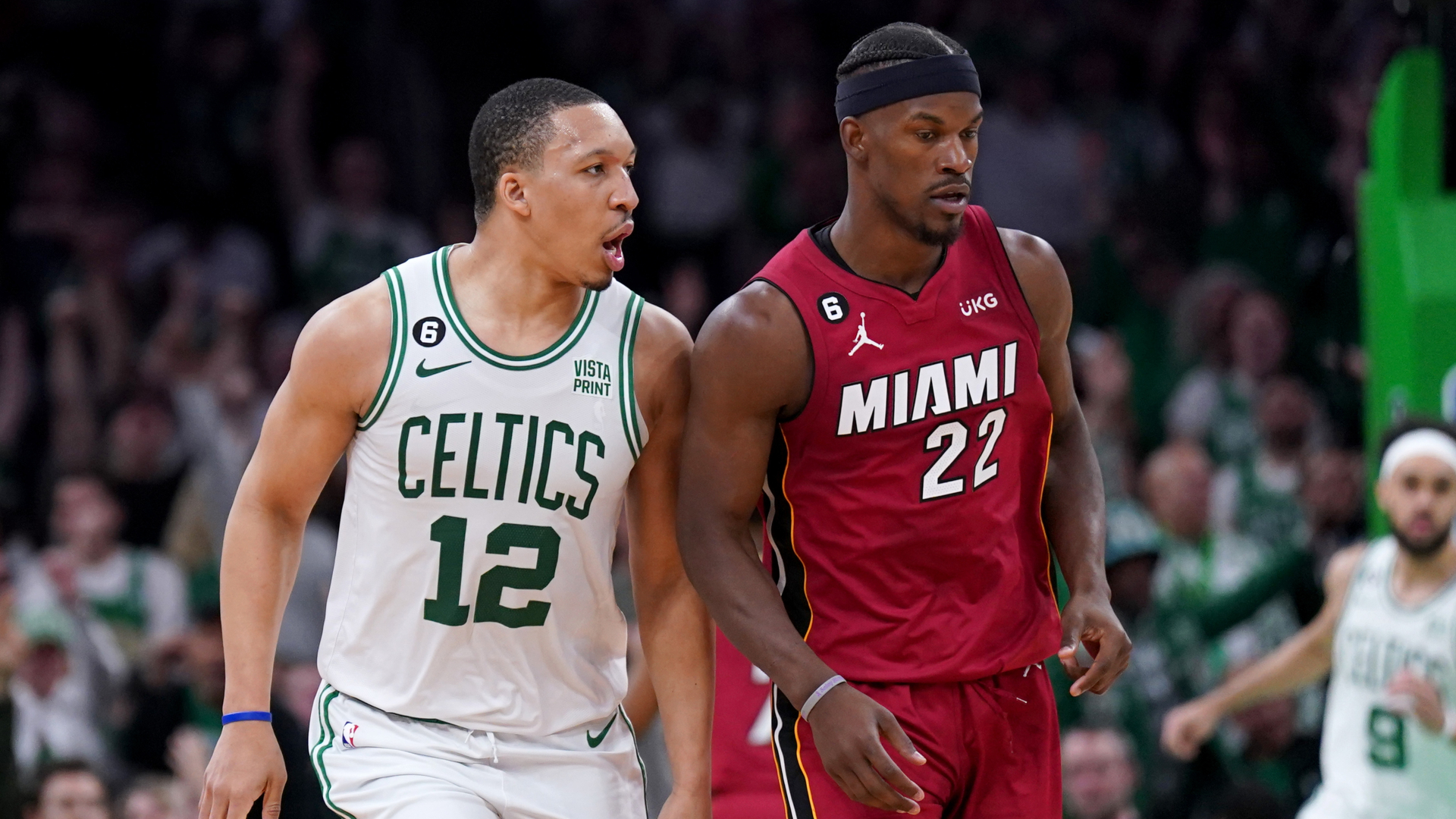 Miami Heat forward Jimmy Butler and Boston Celtics forward Grant Williams