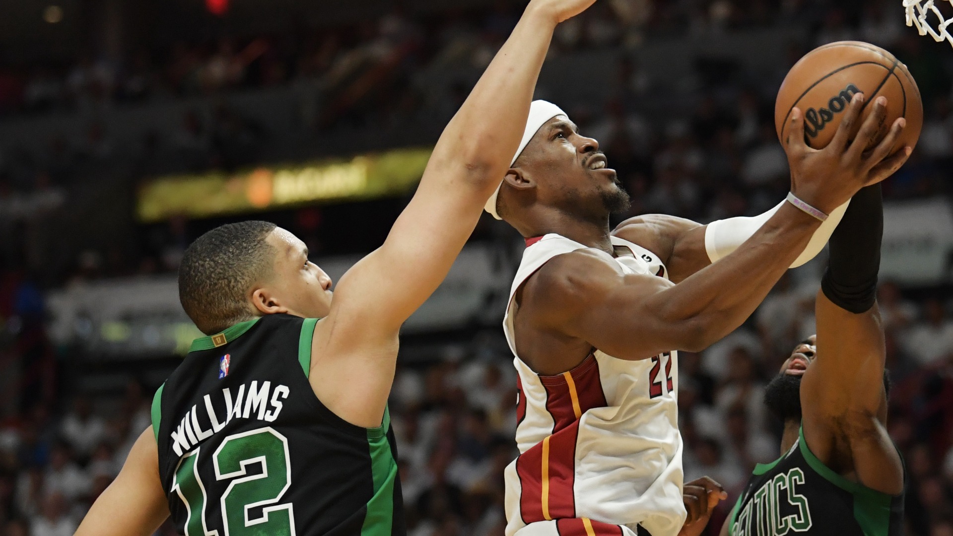 Boston Celtics forward Grant Williams, Miami Heat forward Jimmy Butler