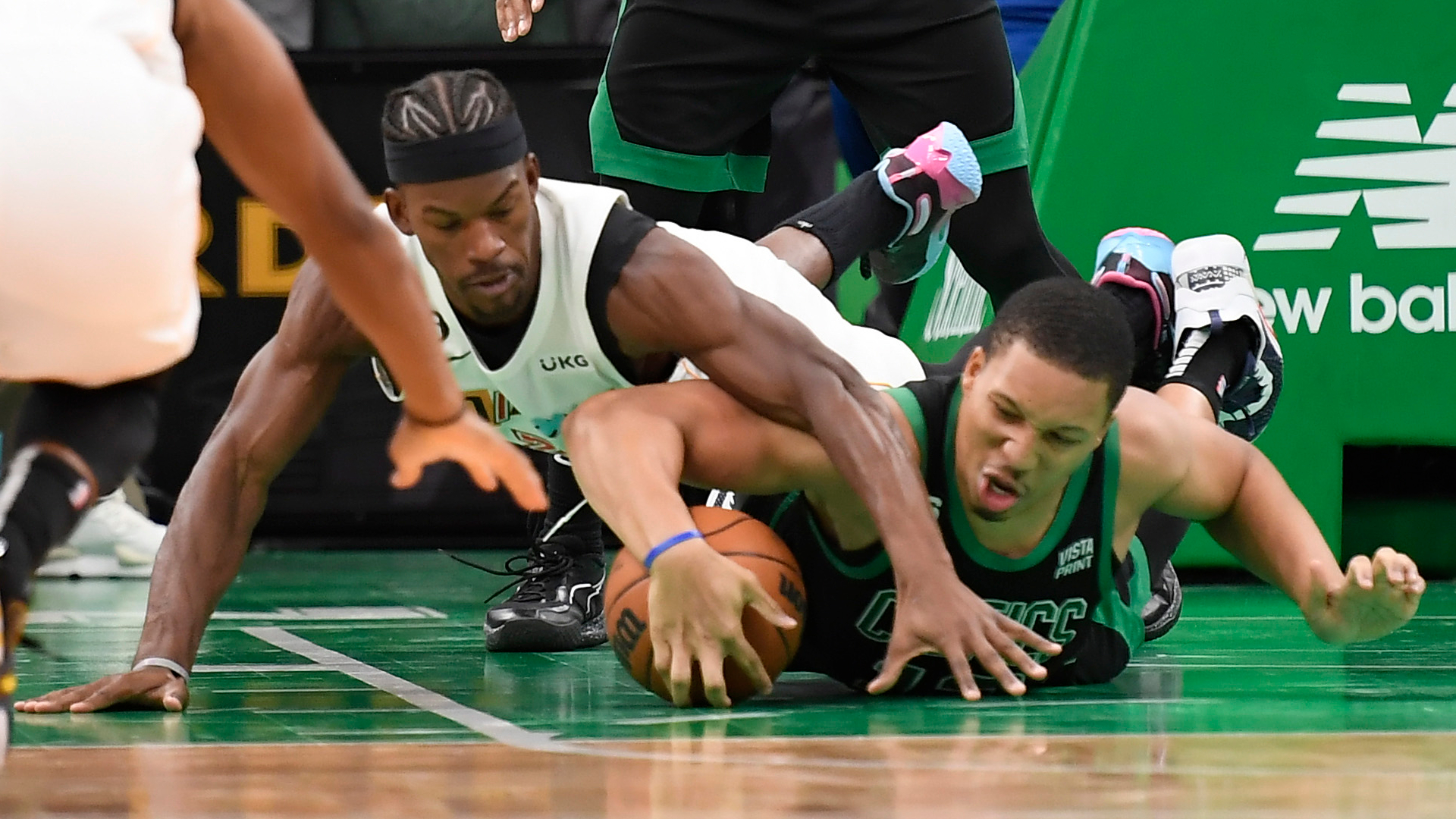 Miami Heat forward Jimmy Butler and Boston Celtics forward Grant Williams