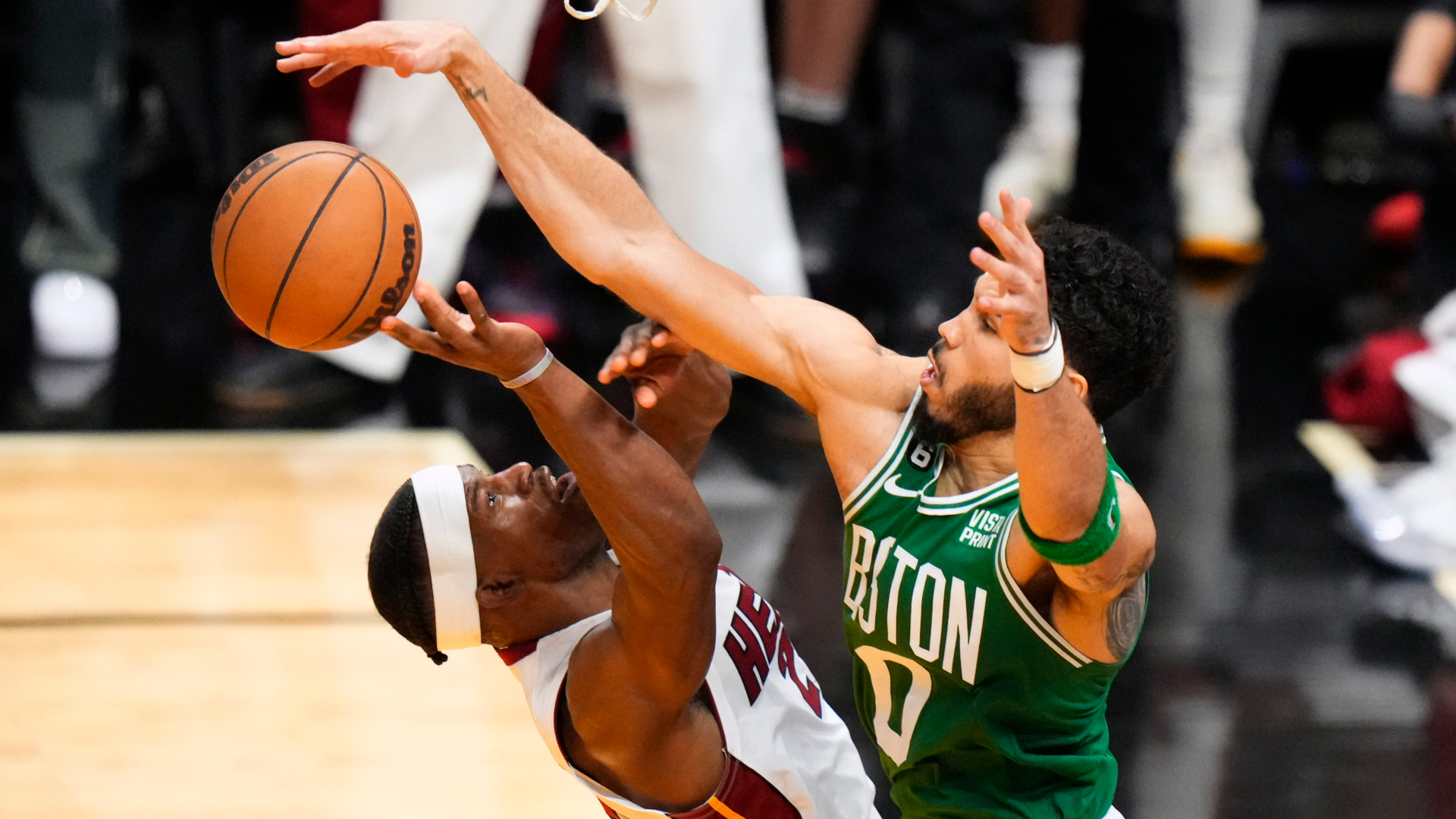 Miami Heat forward Jimmy Butler and Boston Celtics forward Jayson Tatum