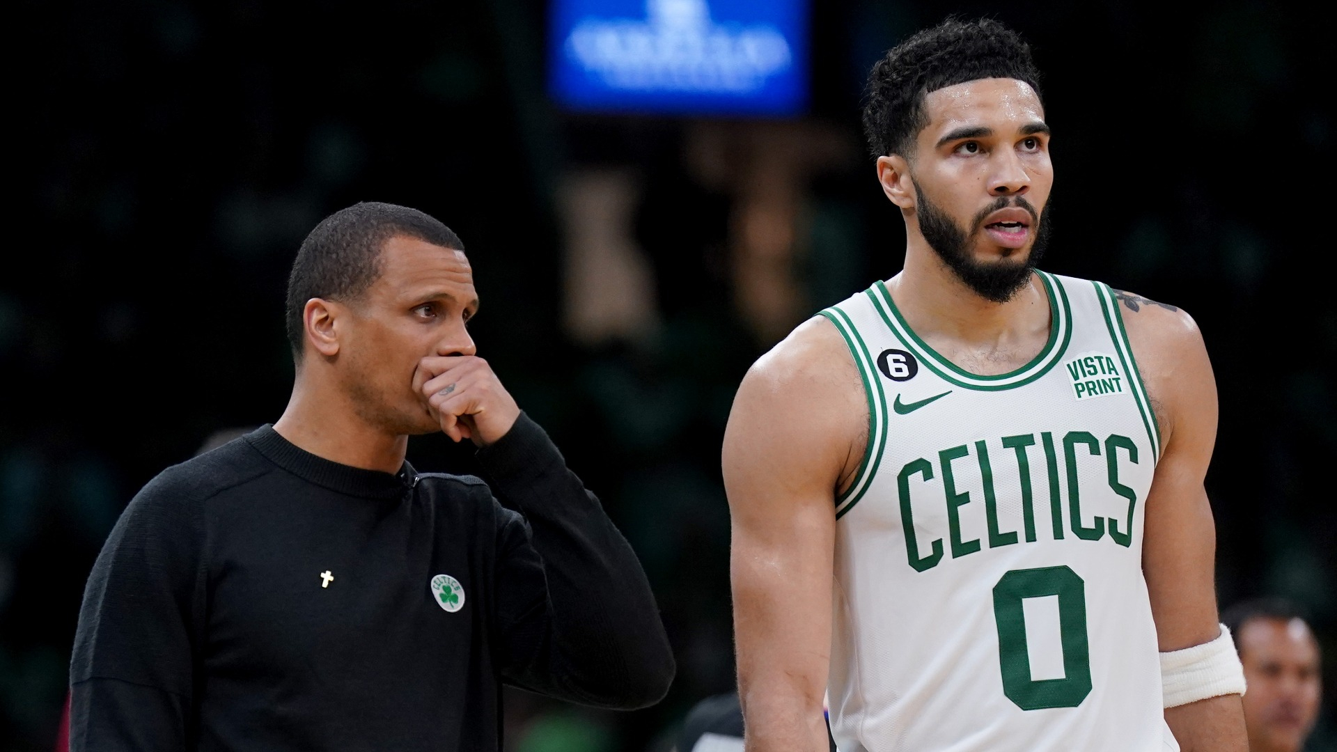 Boston Celtics head coach Joe Mazzulla and forward Jayson Tatum
