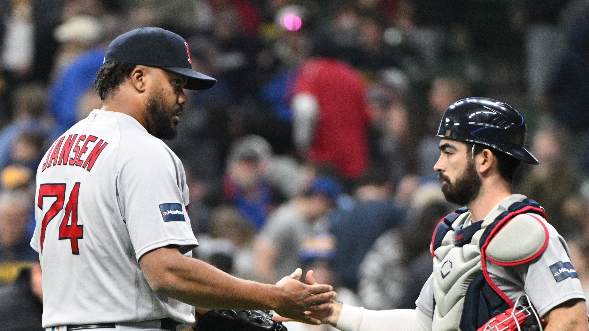 Boston Red Sox pitcher Kenley Jansen, catcher Connor Wong