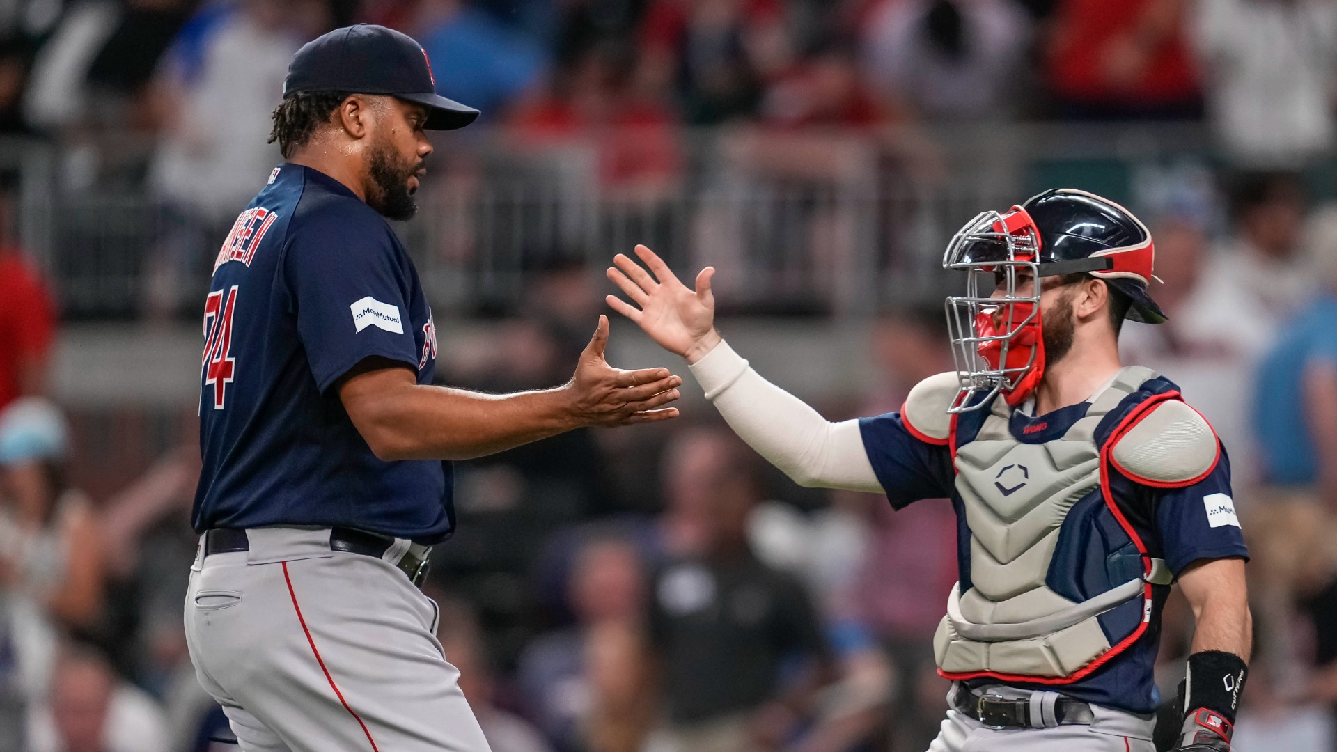 Boston Red Sox pitcher Kenley Jansen and catcher Connor Wong