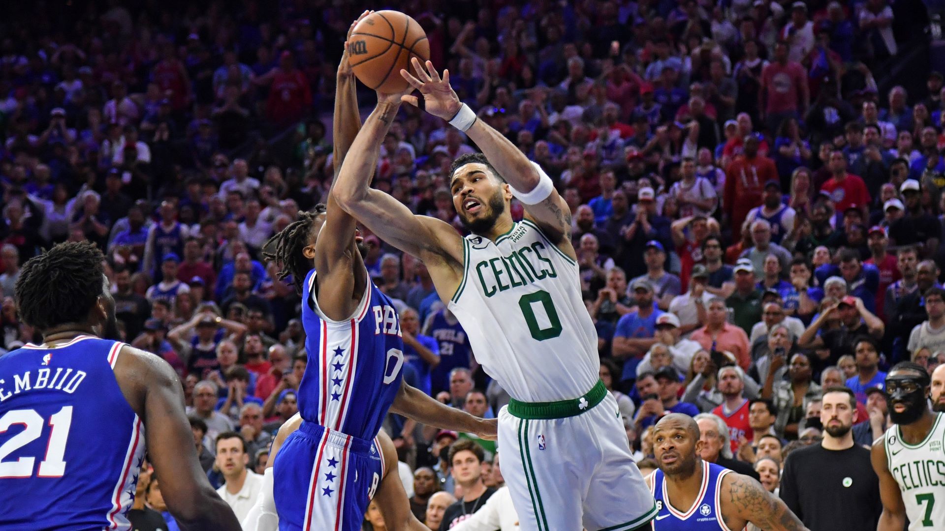 Philadelphia 76ers guard Tyrese Maxey and Boston Celtics forward Jayson Tatum