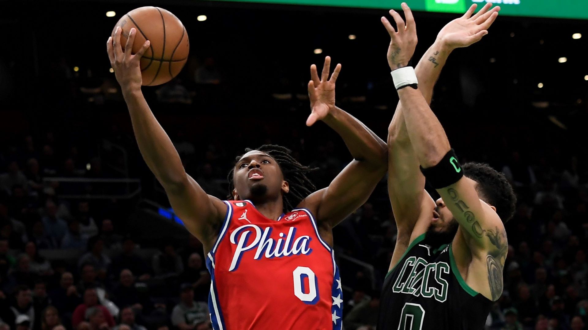 Philadelphia 76ers guard Tyrese Maxey and Boston Celtics forward Jayson Tatum