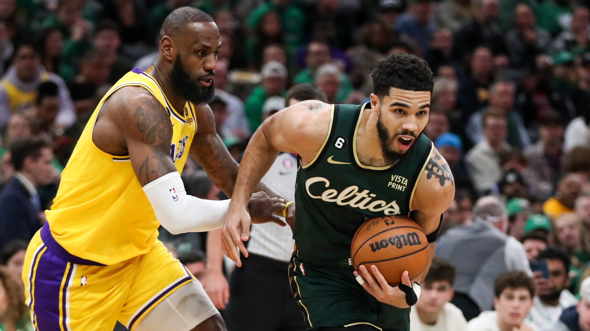 Boston Celtics forward Jayson Tatum, Los Angeles Lakers forward LeBron James