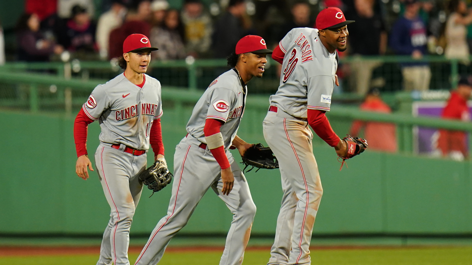 Cincinnati Reds outfielders Will Benson, Stuart Fairchild, Jose Barrero
