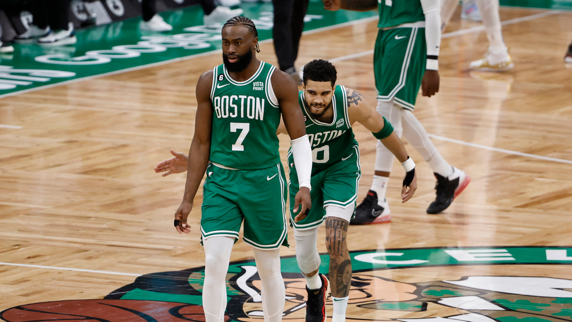 Boston Celtics forward Jayson Tatum and guard Jaylen Brown