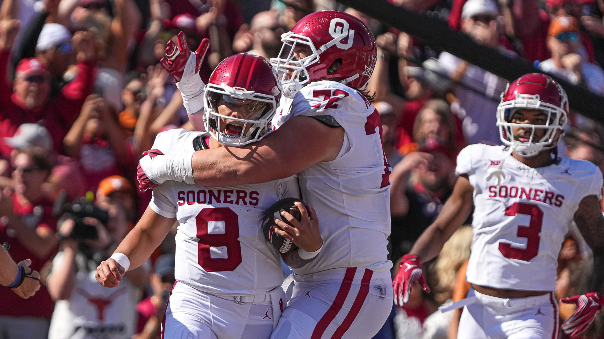 Oklahoma quarterback Dillon Gabriel, offensive lineman McKade Mettauer