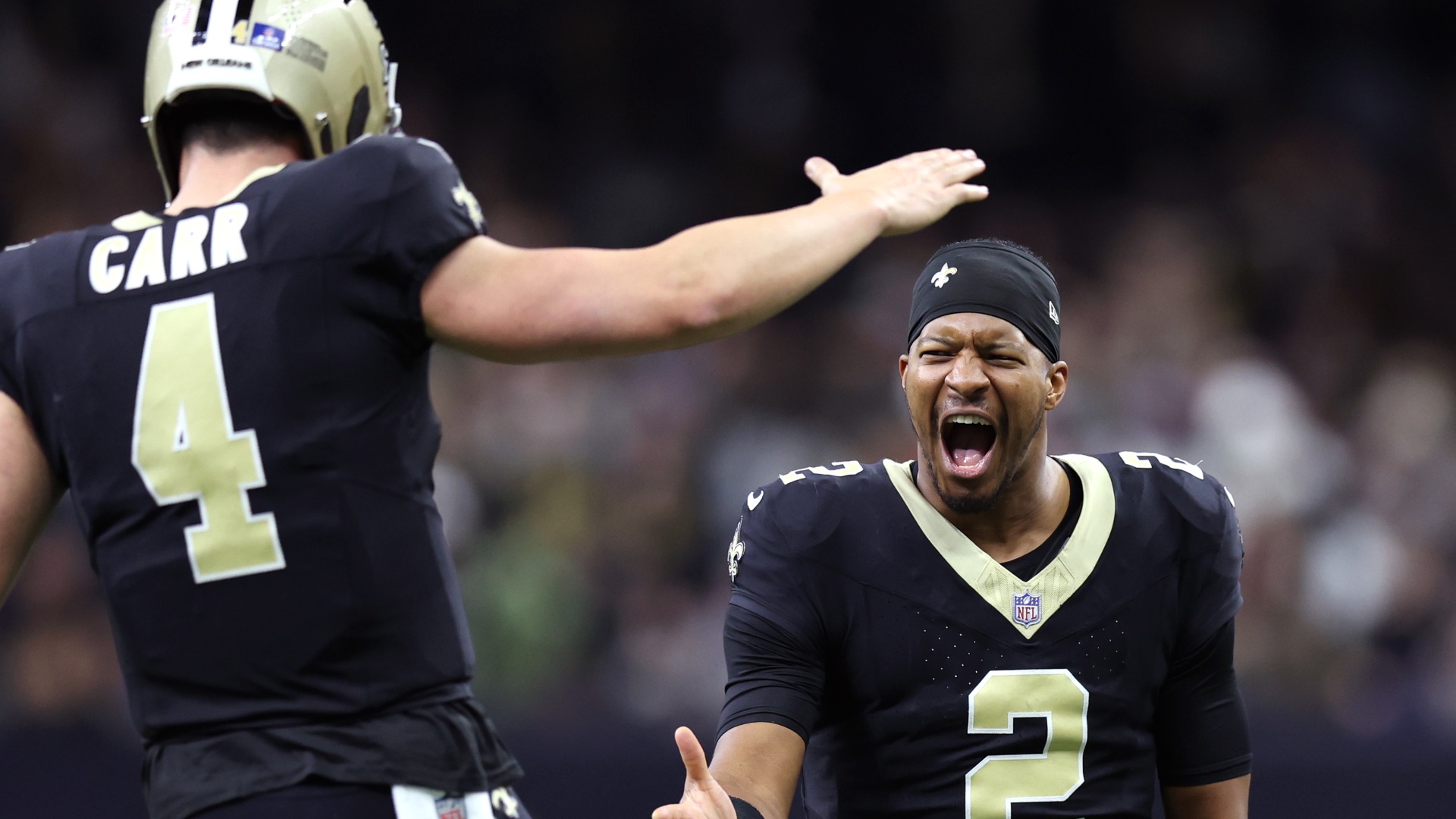 New Orleans Saints quarterbacks Derek Carr, Jameis Winston