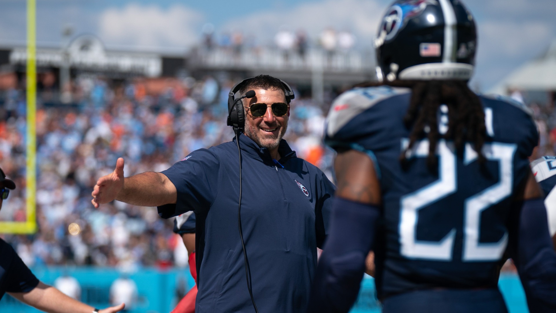 Former Tennessee Titans head coach Mike Vrabel, running back Derrick Henry