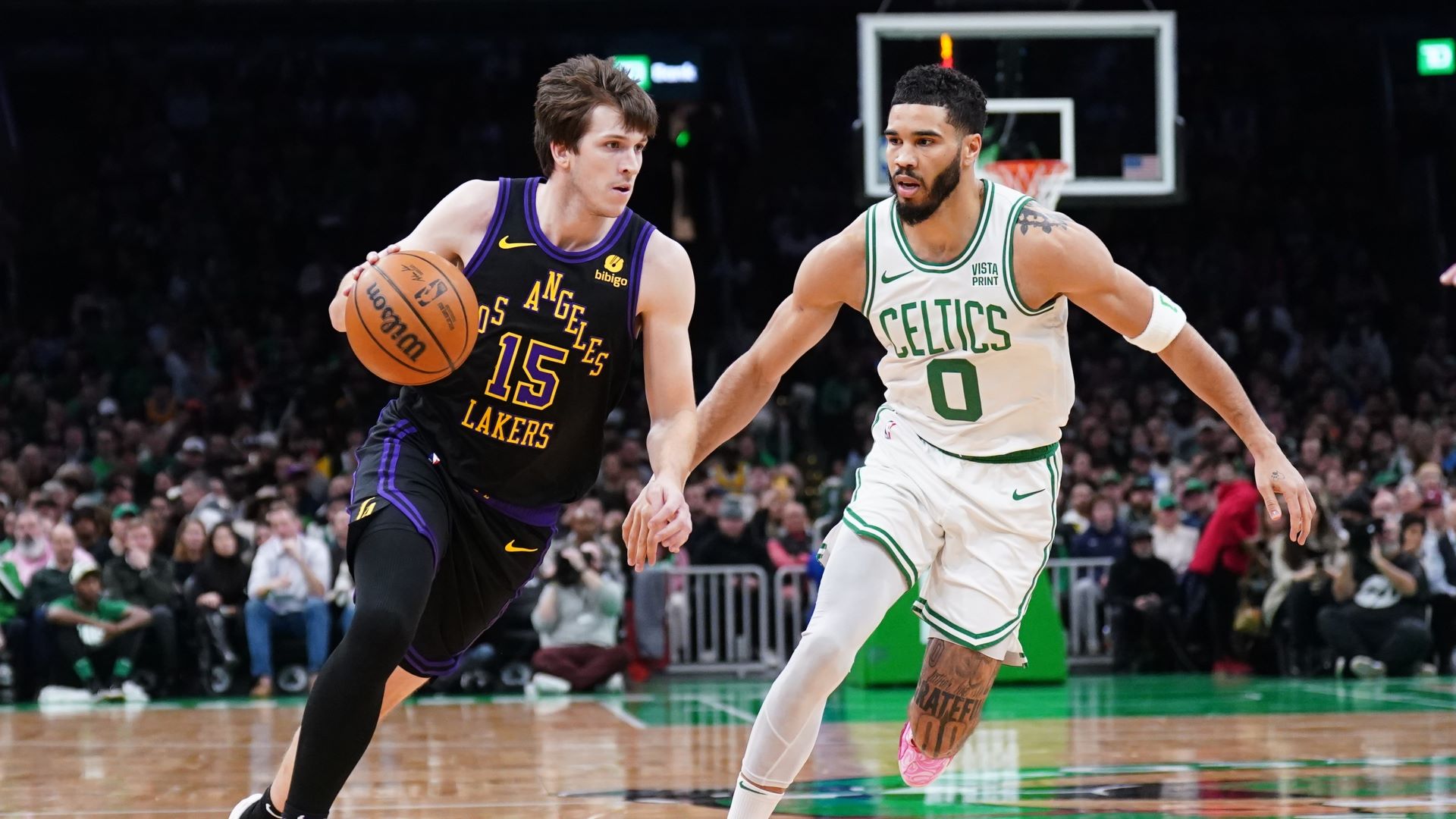 Boston Celtics forward Jayson Tatum and Los Angeles Lakers guard Austin Reaves