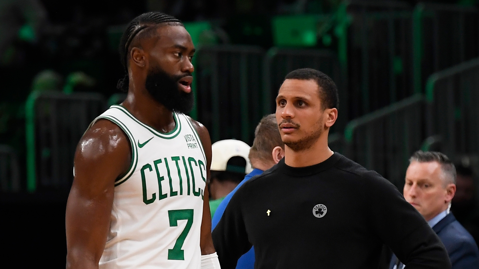 Boston Celtics guard Jaylen Brown and head coach Joe Mazzulla