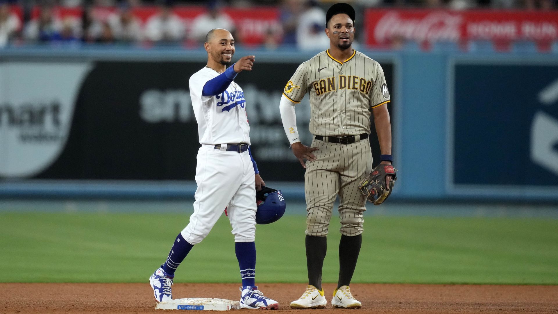Los Angeles Dodgers infielder Mookie Betts and San Diego Padres infielder Xander Bogaerts