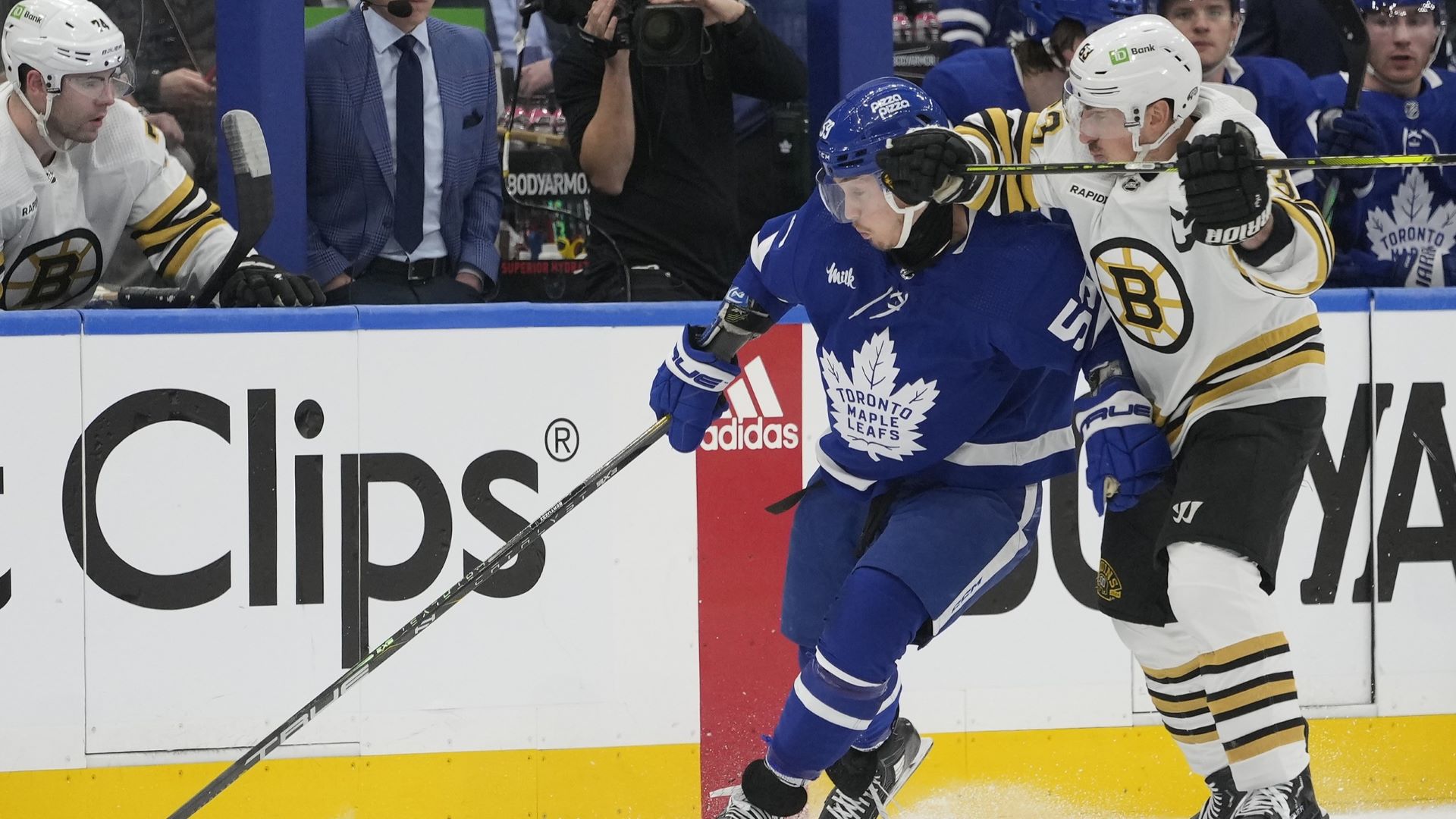 Toronto Maple Leafs forward Tyler Bertuzzi and Boston Bruins forward Brad Marchand