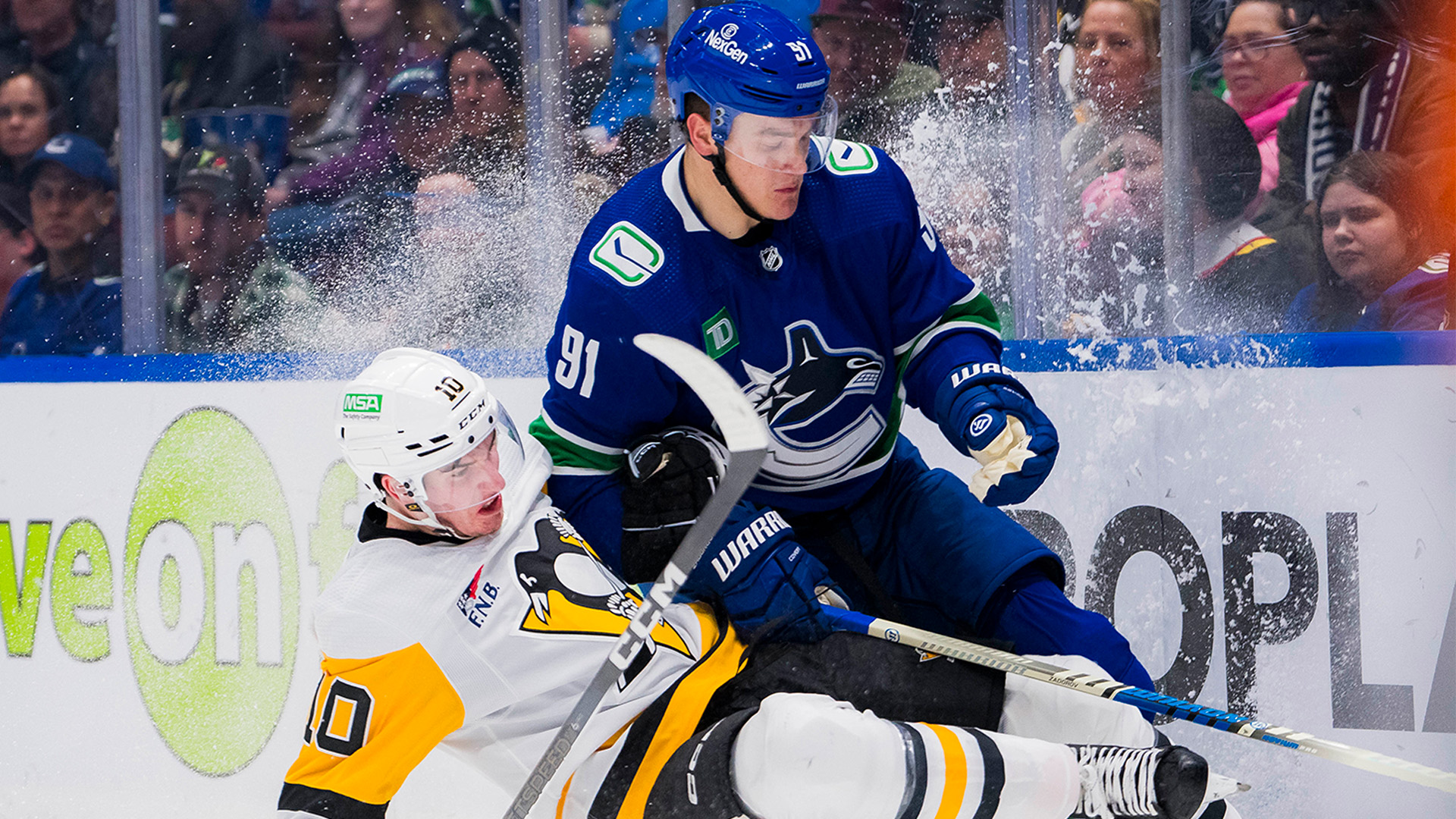 Boston Bruins defenseman Nikita Zadorov and Pittsburgh penguins forward Drew O'Connor