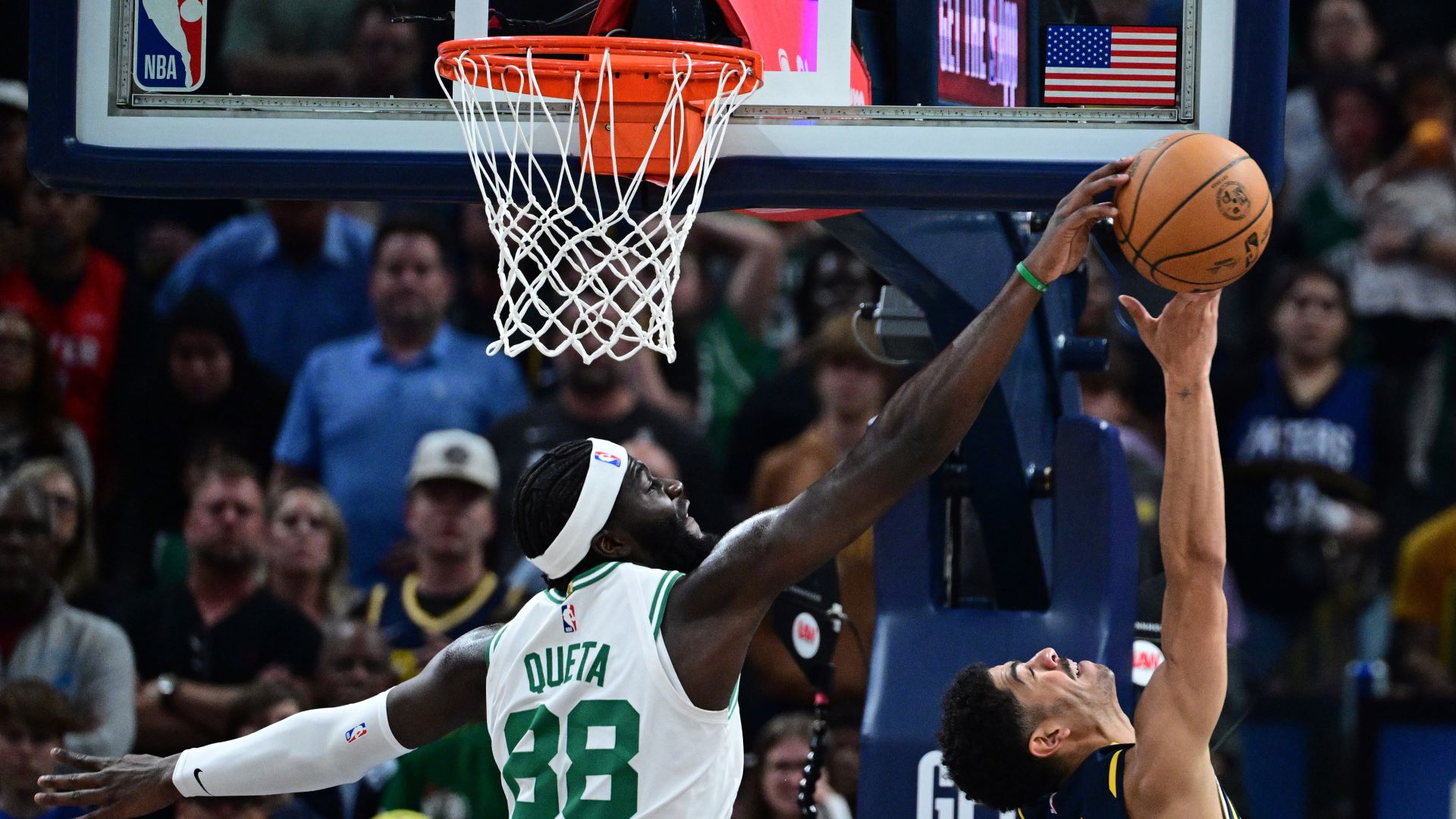 Boston Celtics center Neemias Queta and Indiana Pacers guard Ben Sheppard
