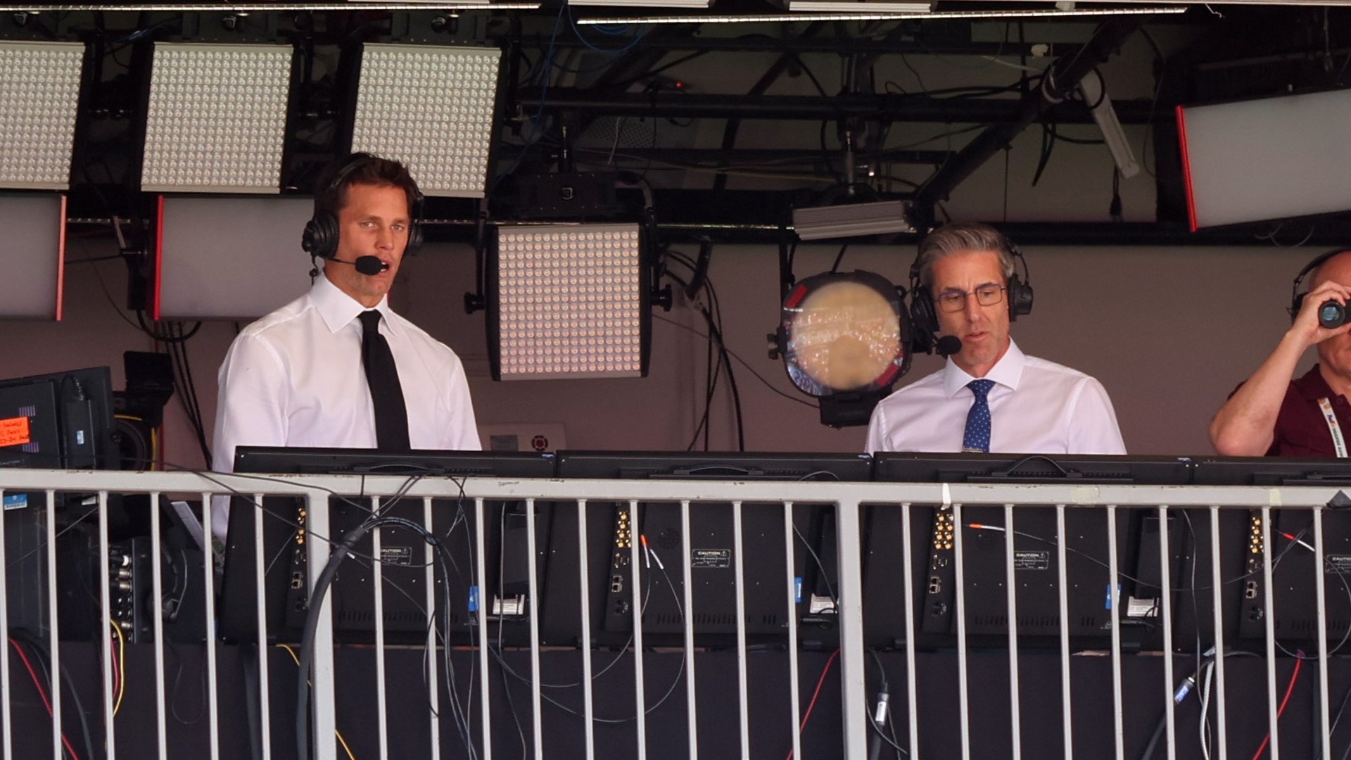 FOX Sports broadcasters Tom Brady and Kevin Burkhardt
