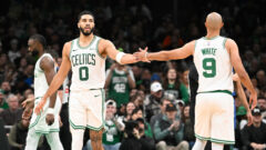 Boston Celtics teammates Jayson Tatum and Derrick White