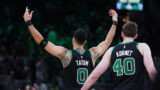 Boston Celtics teammates Jayson Tatum and Luke Kornet