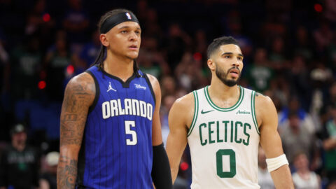 Boston Celtics forward Jayson Tatum and Orlando Magic forward Paolo Banchero