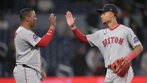 Boston Red Sox second baseman Kristian Campbell and designated hitter Rafael Devers