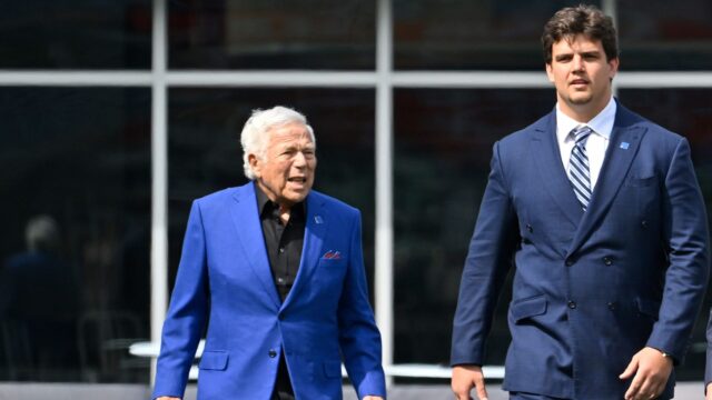 New England Patriots owner Robert Kraft and offensive lineman Will Campbell