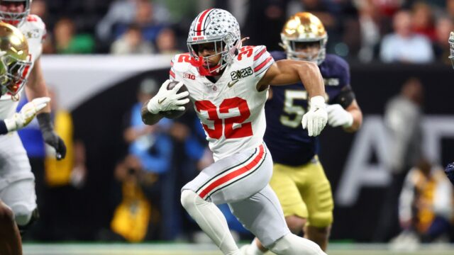 New England Patriots running back TreVeyon Henderson