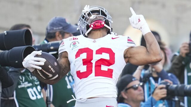 New England Patriots running back TreVeyon Henderson