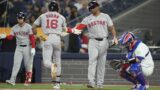 Boston Red Sox outfielder Jarren Duran and designated hitter Rafael Devers