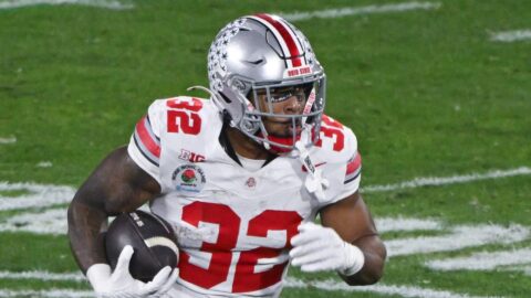 New England Patriots running back TreVeyon Henderson
