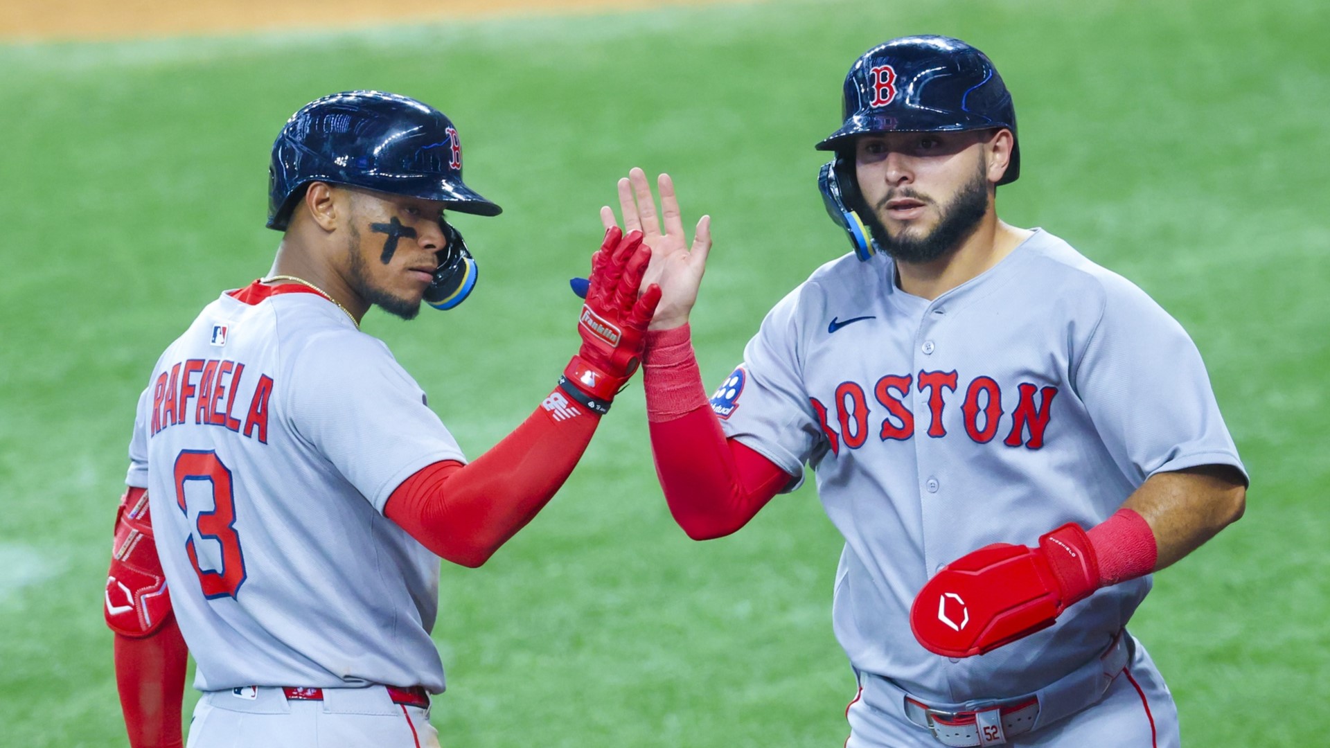 Boston Red Sox outfielders Wilyer Abreu, Ceddanne Rafaela