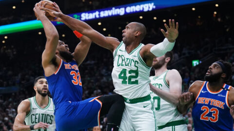 Boston Celtics center Al Horford and New York Knicks center Karl-Anthony Towns