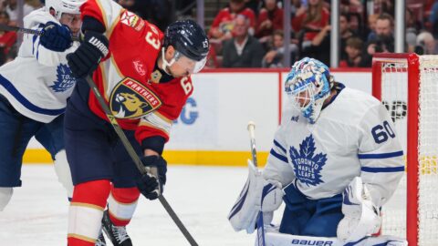 Florida Panthers winger Brad Marchand, Toronto Maple Leafs goalie Joseph Woll