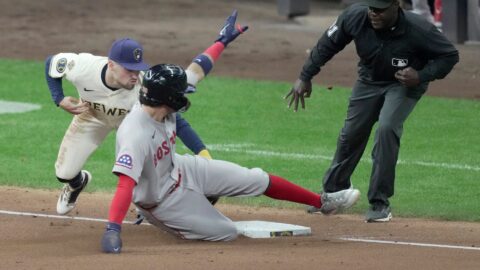 Milwaukee Brewers third baseman Caleb Durbin and Boston Red Sox infielder Marcelo Mayer