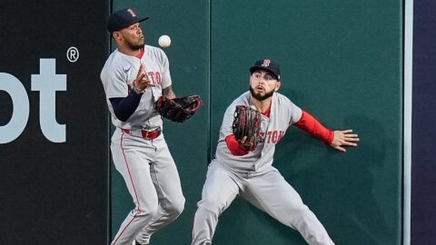 Boston Red Sox outfielders Ceddanne Rafaela and Wilyer Abreu