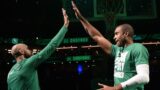 Boston Celtics guard Derrick White and forward Al Horford