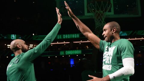 Boston Celtics guard Derrick White and forward Al Horford