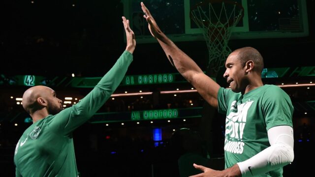 Boston Celtics guard Derrick White and forward Al Horford