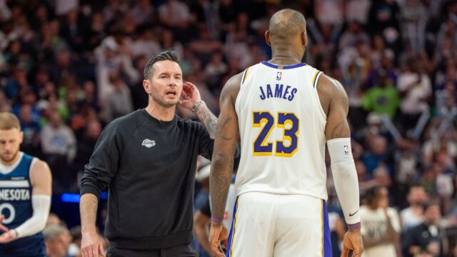 Los Angeles Lakers coach JJ Redick, forward LeBron James
