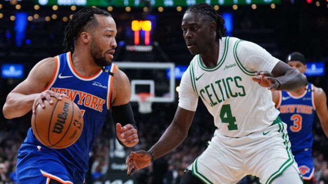 New York Knicks guard Jalen Brunson and Boston Celtics guard Jrue Holiday