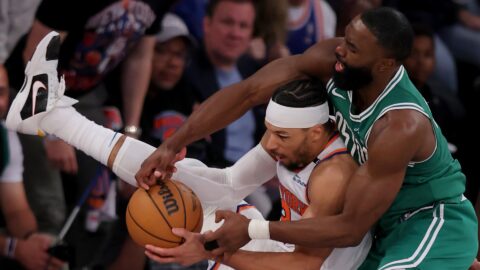 Boston Celtics forward Jaylen Brown and New York Knicks guard Josh Hart