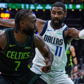 Boston Celtics guard Jaylen Brown and Dallas Mavericks guard Kyrie Irving