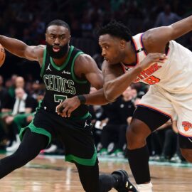 Boston Celtics guard Jaylen Brown and New York Knicks forward OG Anunoby